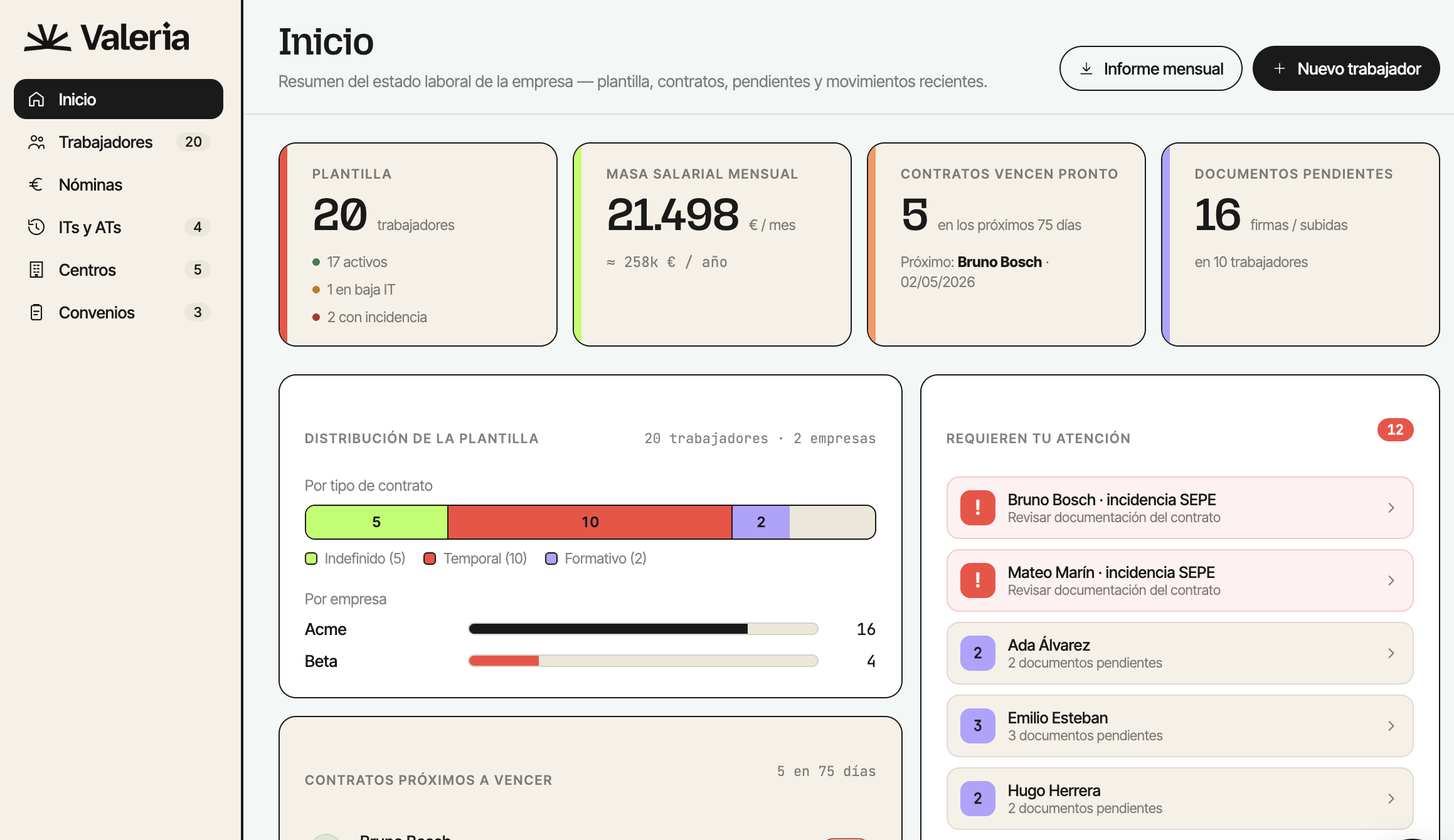 Valeria Dashboard